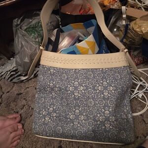 Elegant Blue and Cream Floral Women's Bag